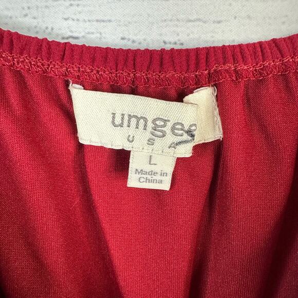 Umgee Womens size Large Lace Crochet Hem Mini Dress Red Boho Holiday - Picture 7 of 8